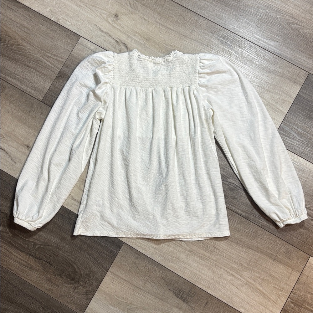 Nation LTD Los Angeles Off White Smocked Ruffled Collar Top - Picture 8 of 9